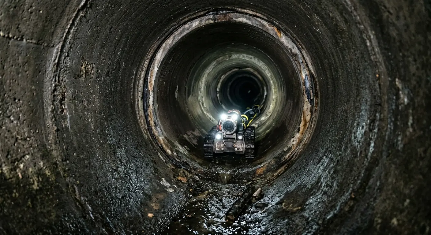 Robotic sewer camera inspecting pipe interior for Sewer Line Cleaning in Pine Ridge